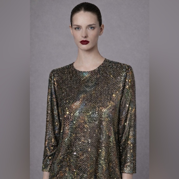 Vintage Tops - Vintage metallic iridescent rainbow sequin top- back zip- 1980s. M